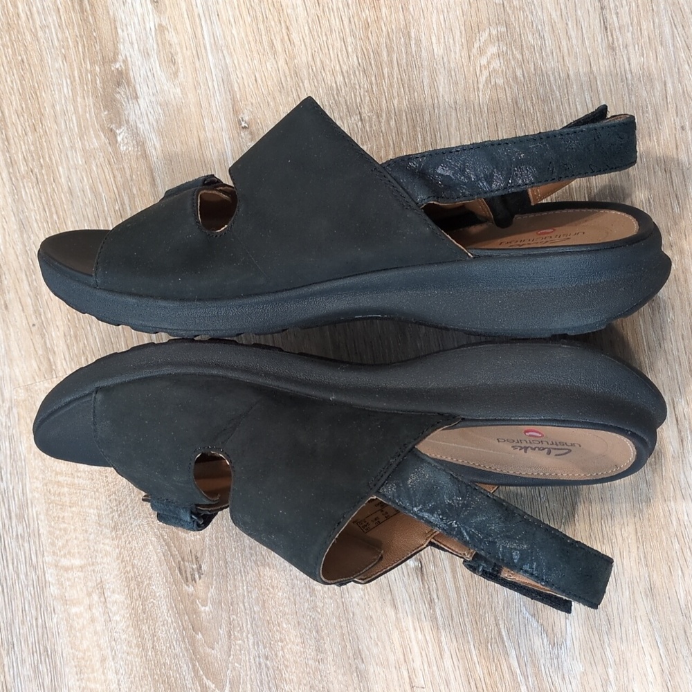 ❤️🌟NIB Clarks Unstructured Everlay Dixey Women's Black Sandals size 8.5 W❤️🌟 - Picture 5 of 11